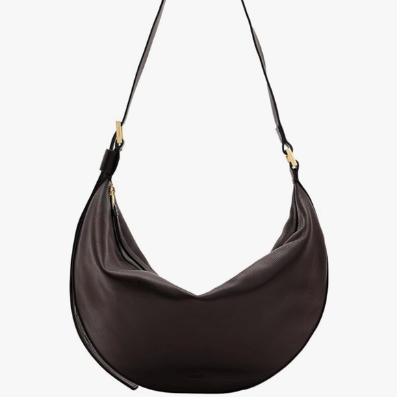 AllSaints Half Moon Leather Shoulder Bag in Bitter Brown - Picture 2 of 14